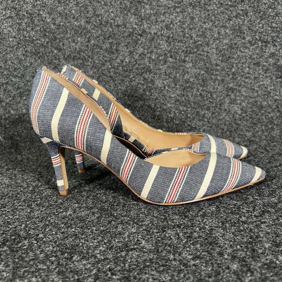Women’s Sam Edelman Heels 6.5 Denim Stripe USA America Flag Patriotic - Picture 2 of 7